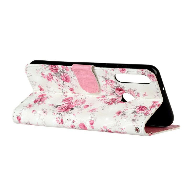 Flip Cover Huawei Y6p Med Snor Strop Lys Spot Blomster