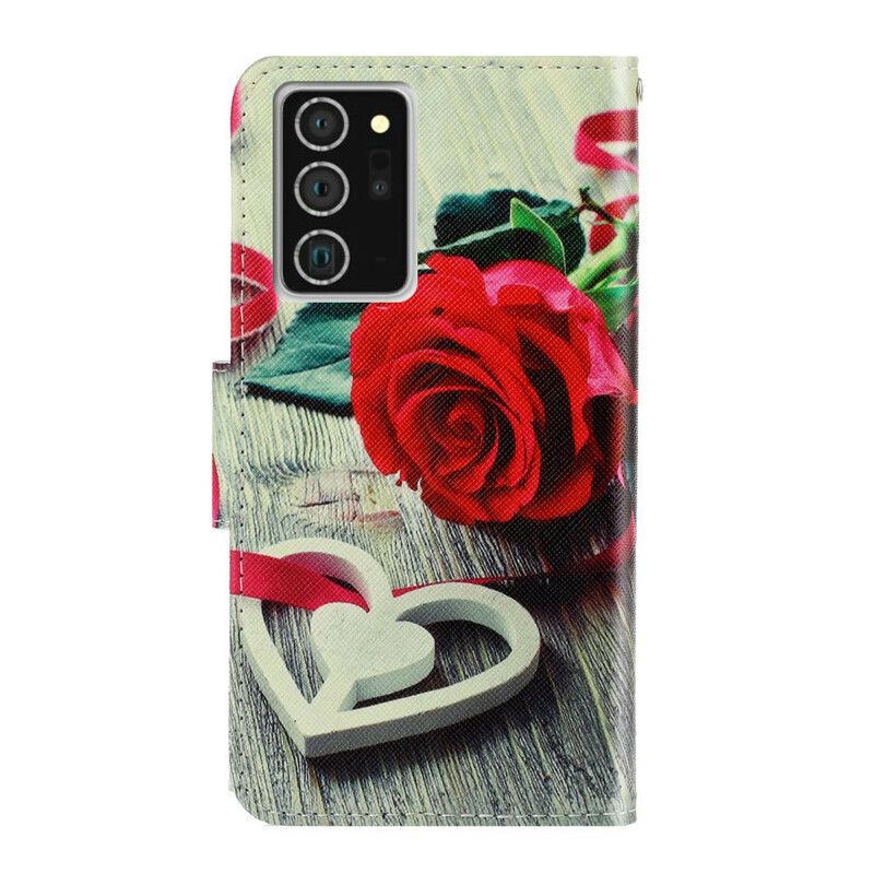 Flip Cover Samsung Galaxy Note 20 Med Snor Romantisk Strappy Rose