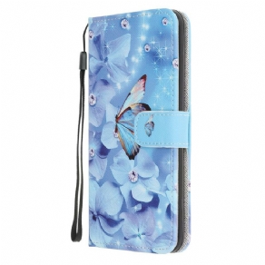 Flip Cover Samsung Galaxy Note 20 Med Snor Sommerfugle Med Diamantrem