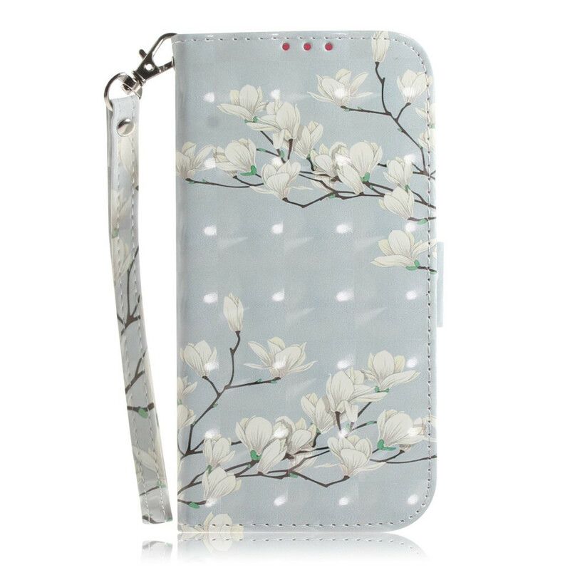 Flip Cover Samsung Galaxy Note 20 Med Snor Thong Blomstertræ