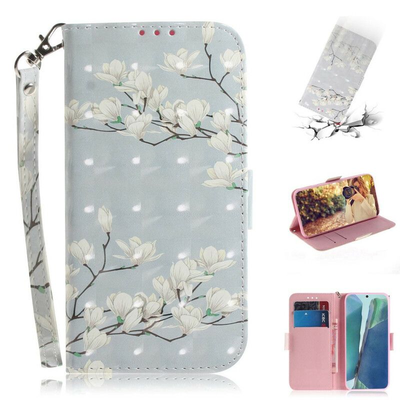 Flip Cover Samsung Galaxy Note 20 Med Snor Thong Blomstertræ