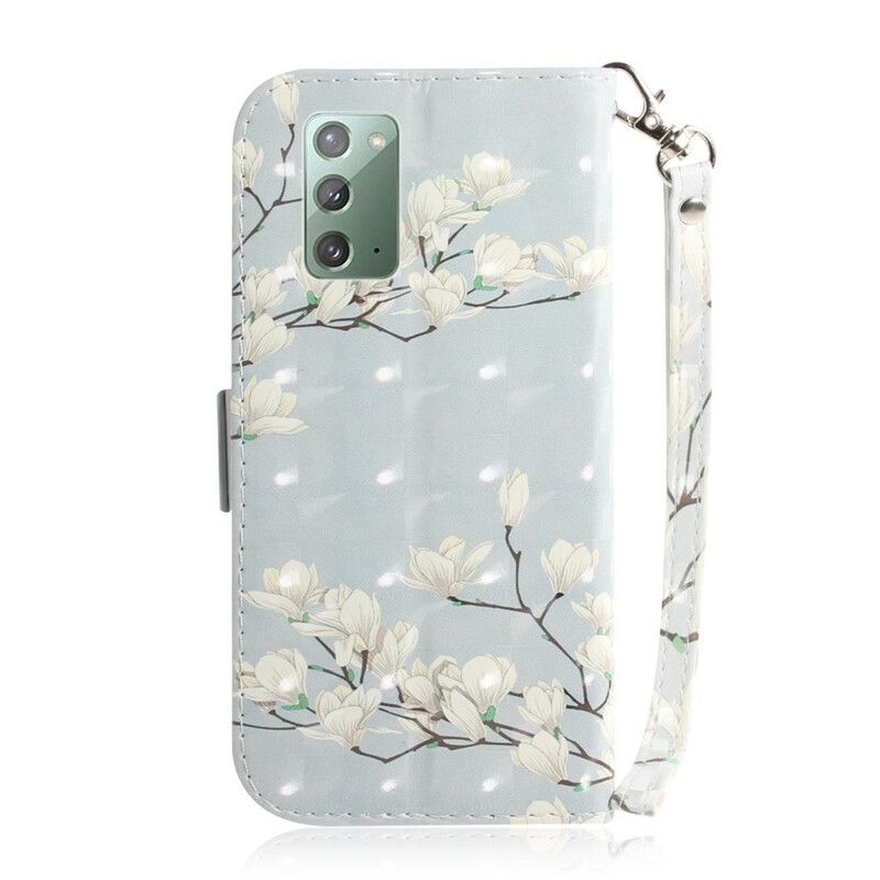 Flip Cover Samsung Galaxy Note 20 Med Snor Thong Blomstertræ