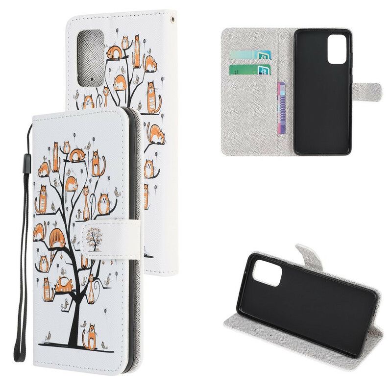 Læder Cover Samsung Galaxy Note 20 Med Snor Funky Katte Med Rem