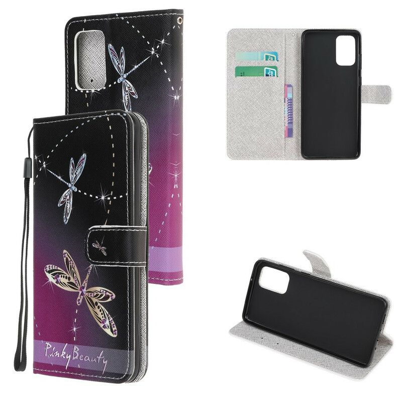 Læder Cover Samsung Galaxy Note 20 Med Snor Thong Dragonflies