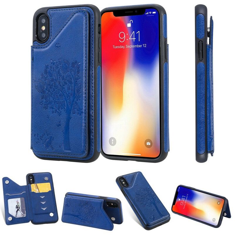 Cover iPhone X / XS Cat Printing Support Card Holder