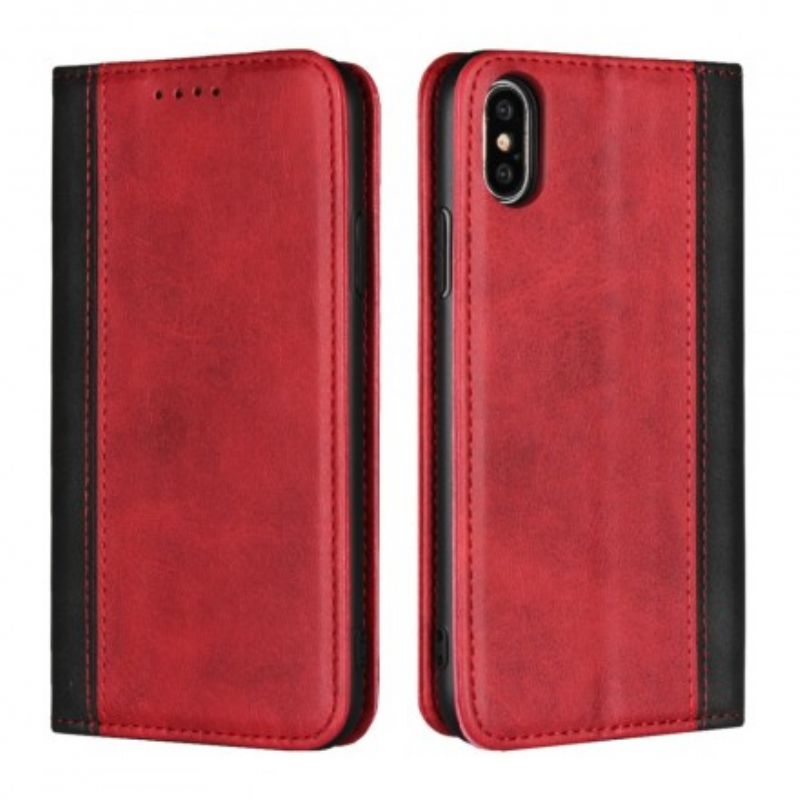 Cover iPhone X / XS Flip Cover Tofarvet Lædereffekt