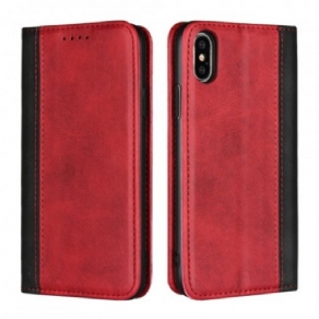 Cover iPhone X / XS Flip Cover Tofarvet Lædereffekt