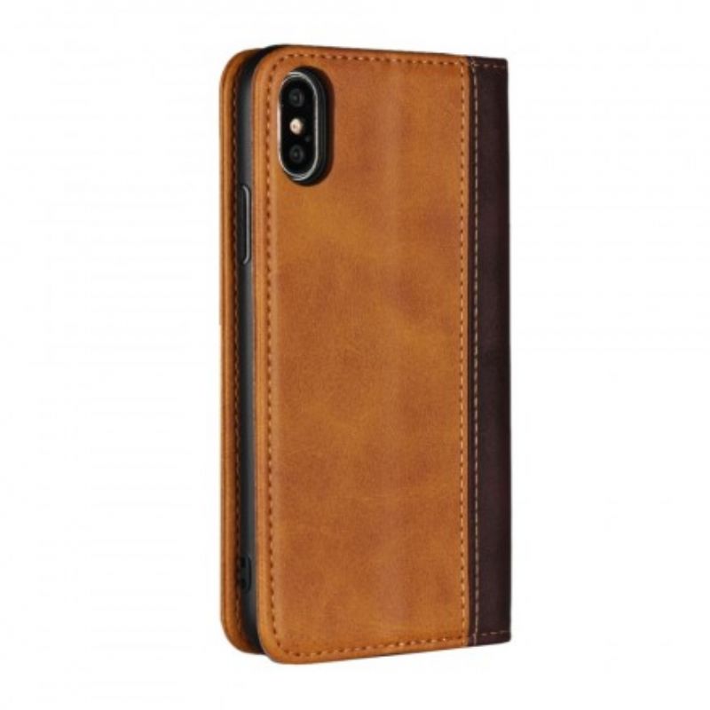 Cover iPhone X / XS Flip Cover Tofarvet Lædereffekt