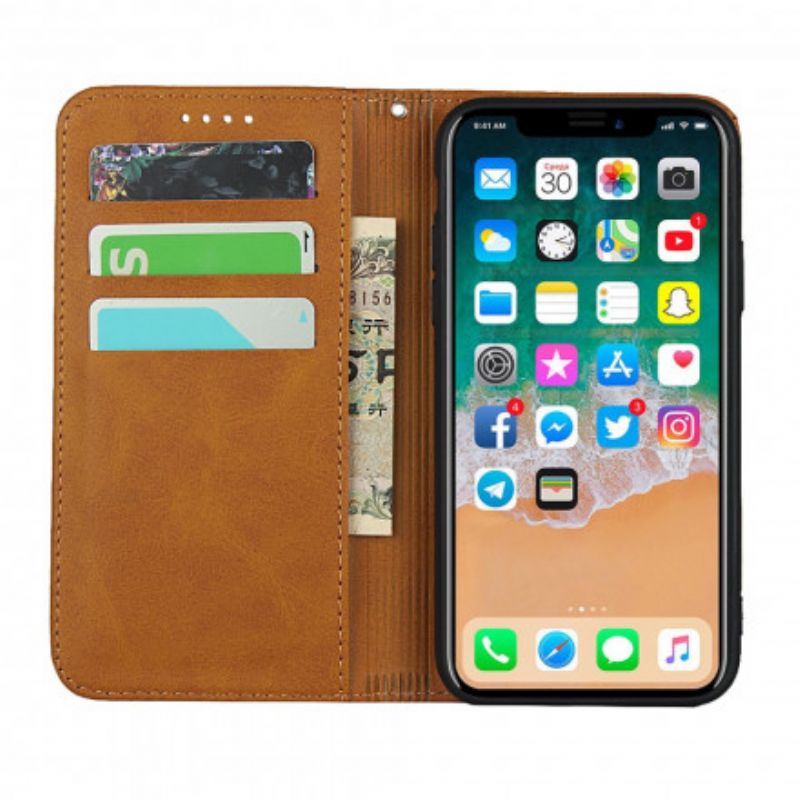 Cover iPhone X / XS Flip Cover Tofarvet Lædereffekt Med Rem