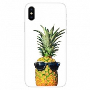 Cover iPhone X / XS Transparent Ananas Med Briller