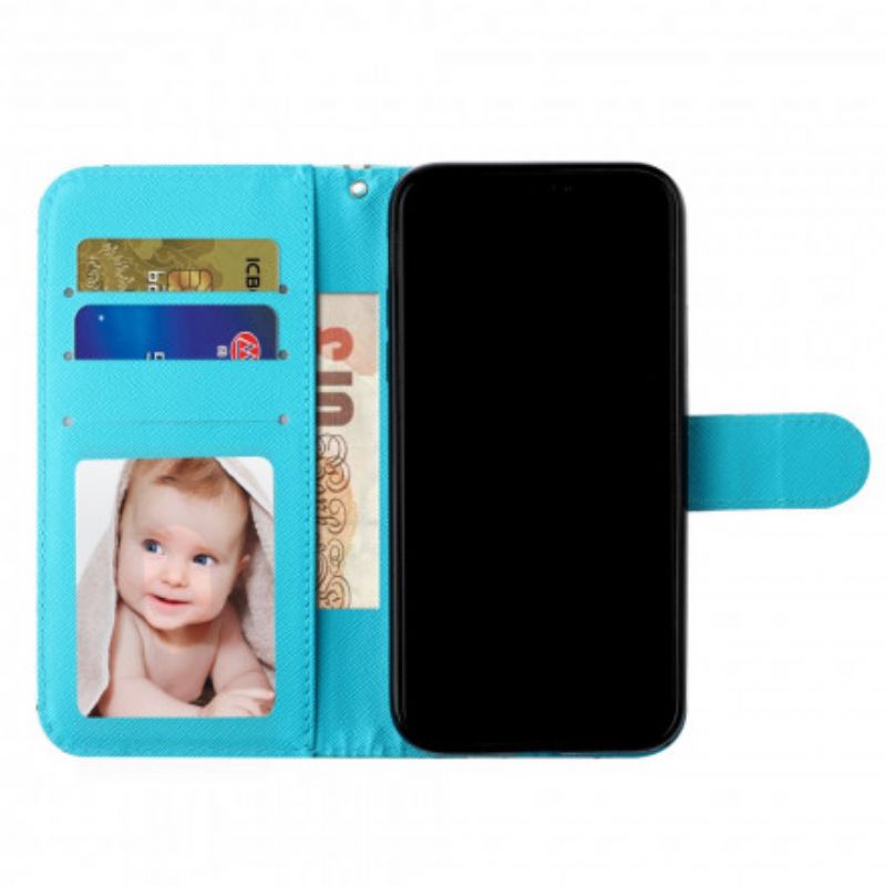 Flip Cover iPhone X / XS Lette Pletsommerfugle Med Snor