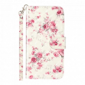 Flip Cover iPhone X / XS Med Snor Blomster Lyspletter Med Rem