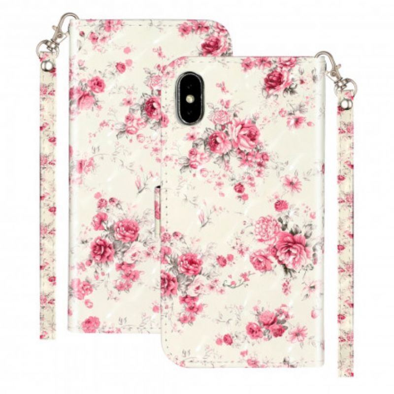 Flip Cover iPhone X / XS Med Snor Blomster Lyspletter Med Rem