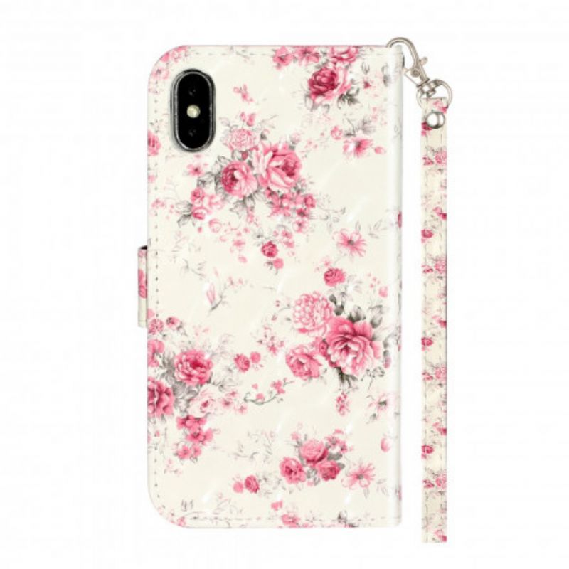 Flip Cover iPhone X / XS Med Snor Blomster Lyspletter Med Rem