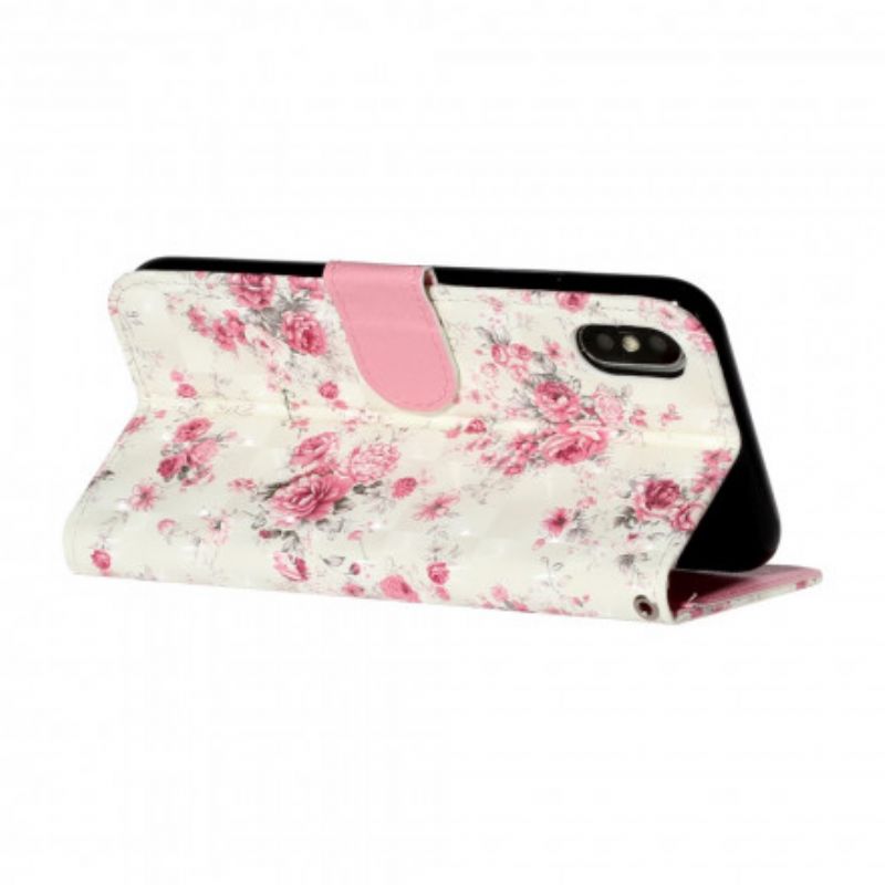 Flip Cover iPhone X / XS Med Snor Blomster Lyspletter Med Rem