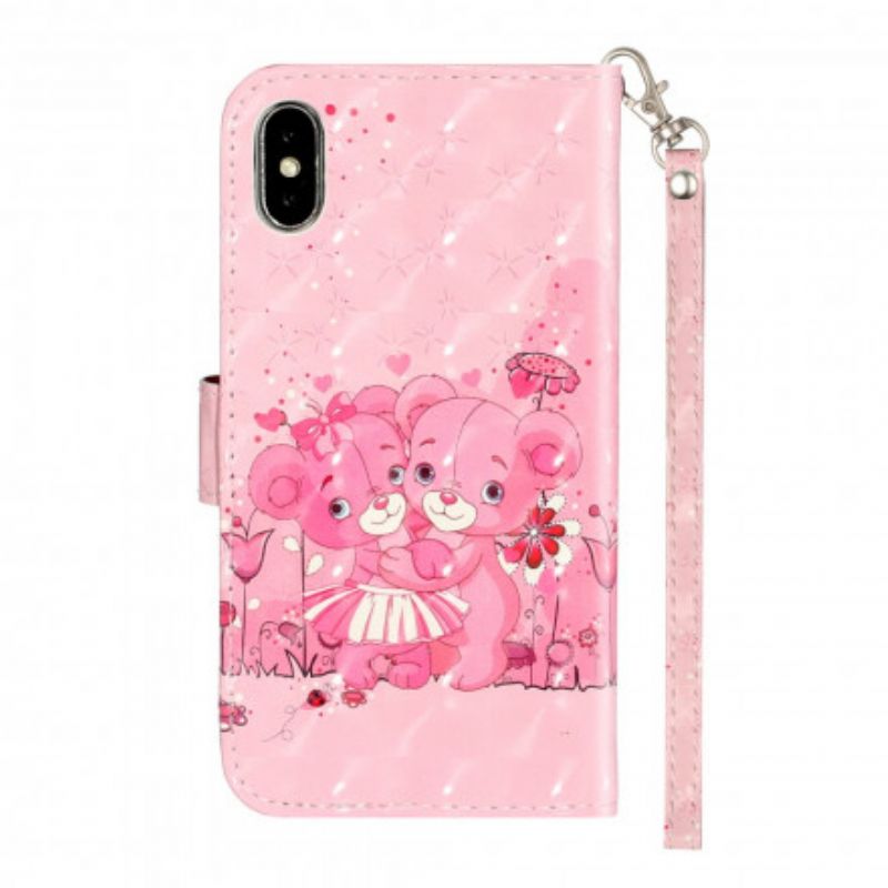 Flip Cover iPhone X / XS Med Snor Light Spots Strap Bears