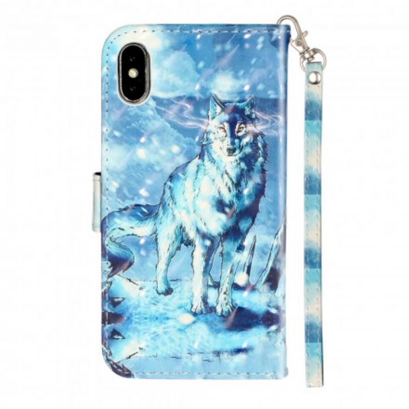 Flip Cover iPhone X / XS Med Snor Wolf Light Strap Spotlights