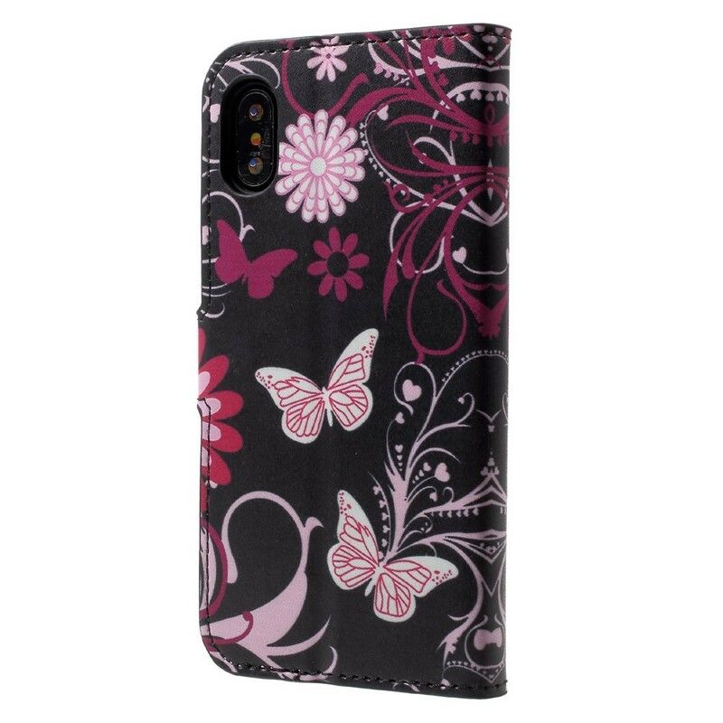 Flip Cover iPhone X / XS Sommerfugle Og Blomster