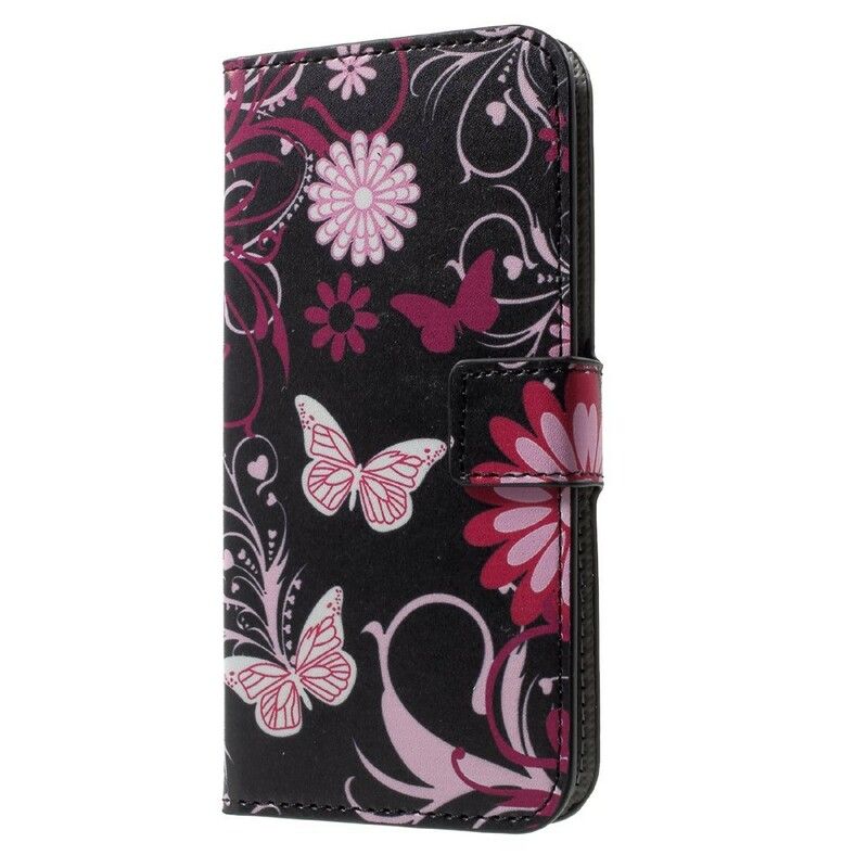 Flip Cover iPhone X / XS Sommerfugle Og Blomster