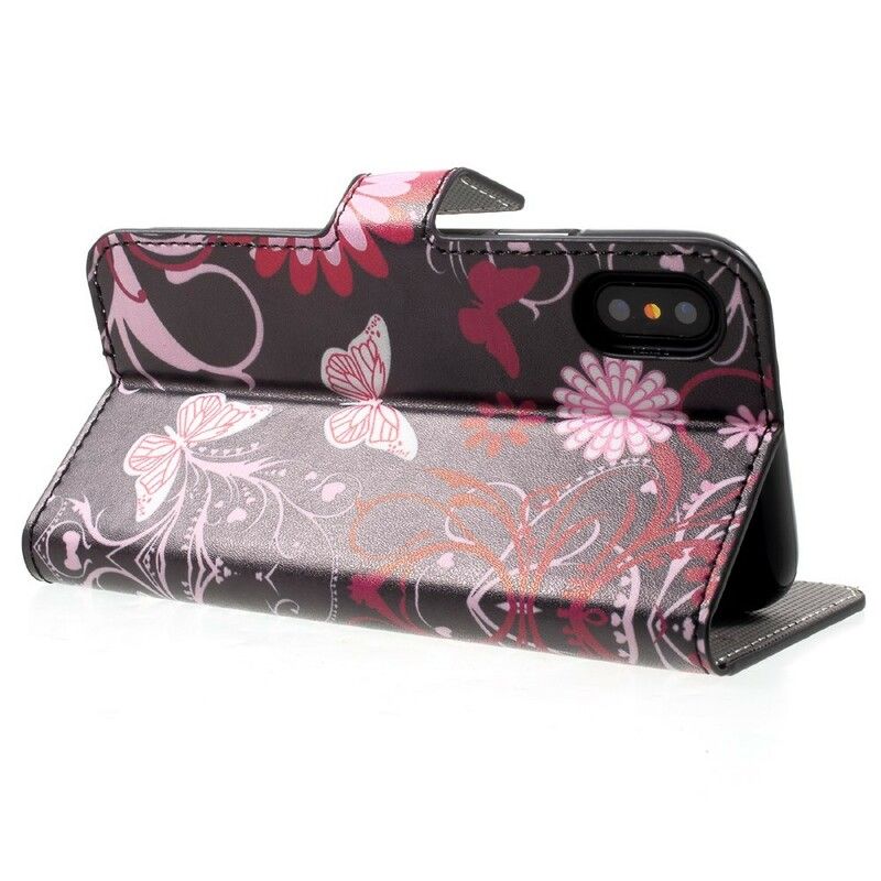 Flip Cover iPhone X / XS Sommerfugle Og Blomster