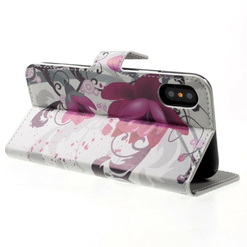 Flip Cover iPhone X / XS Tropiske Blomster