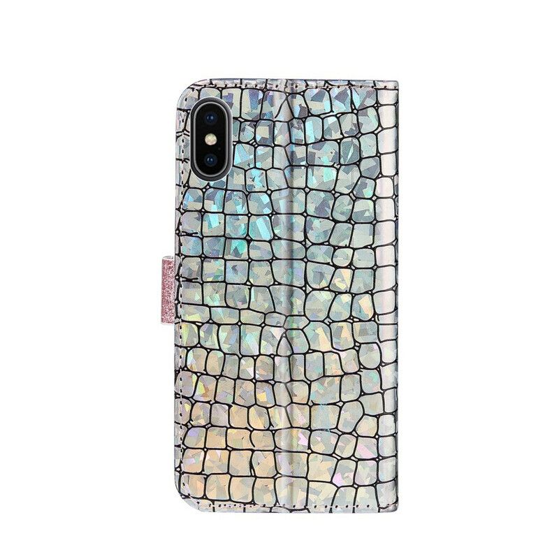 Læder Cover iPhone X / XS Croc Diamanter