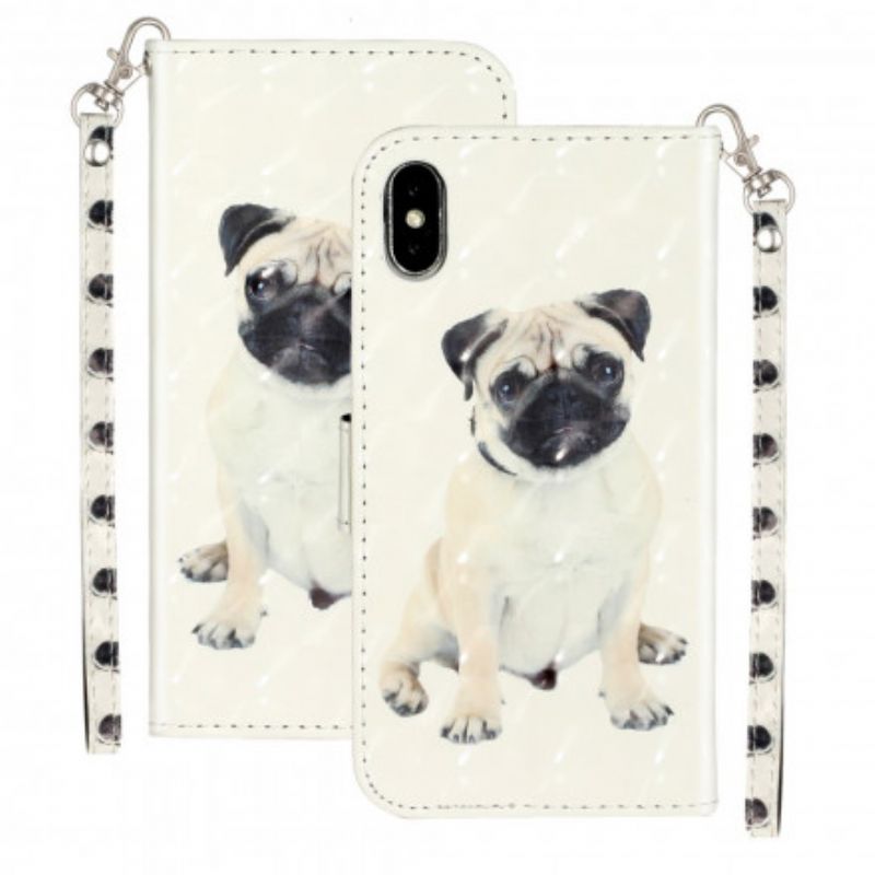 Læder Cover iPhone X / XS Med Snor Lyspletter Til Hunde Med Snor