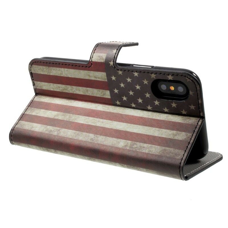 Læder Cover iPhone X / XS Usa Flag