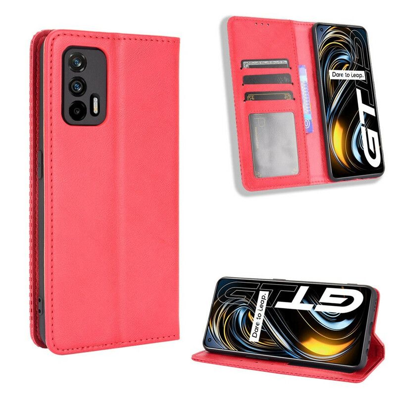 Cover Realme GT 5G Flip Cover Vintage Stiliseret Lædereffekt