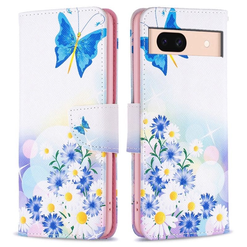 Flip Cover Google Pixel 8a Sommerfugle Og Blomster Akvarel