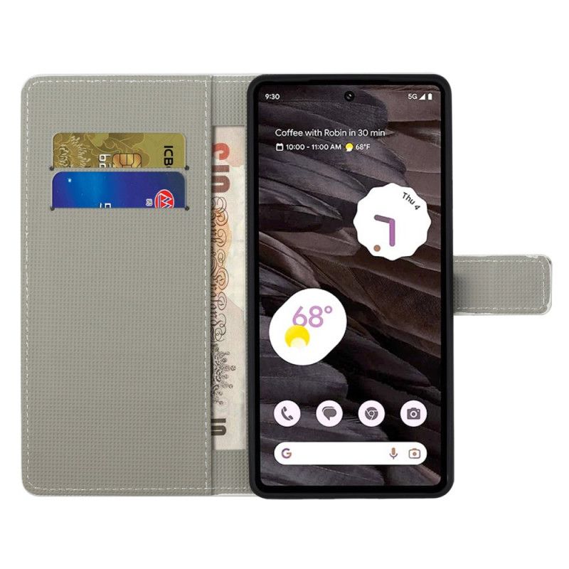 Læder Cover Google Pixel 8a Telefon Etui Blå Sommerfugl