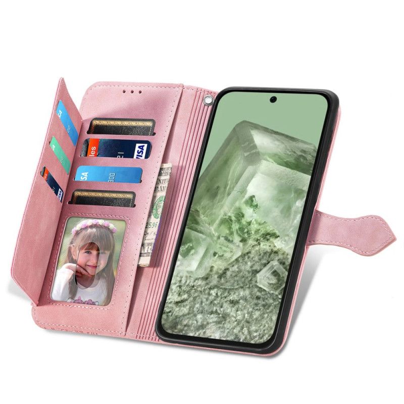 Læder Cover Google Pixel 8a Telefon Etui Blonde Forreste Møntpung Med Rem