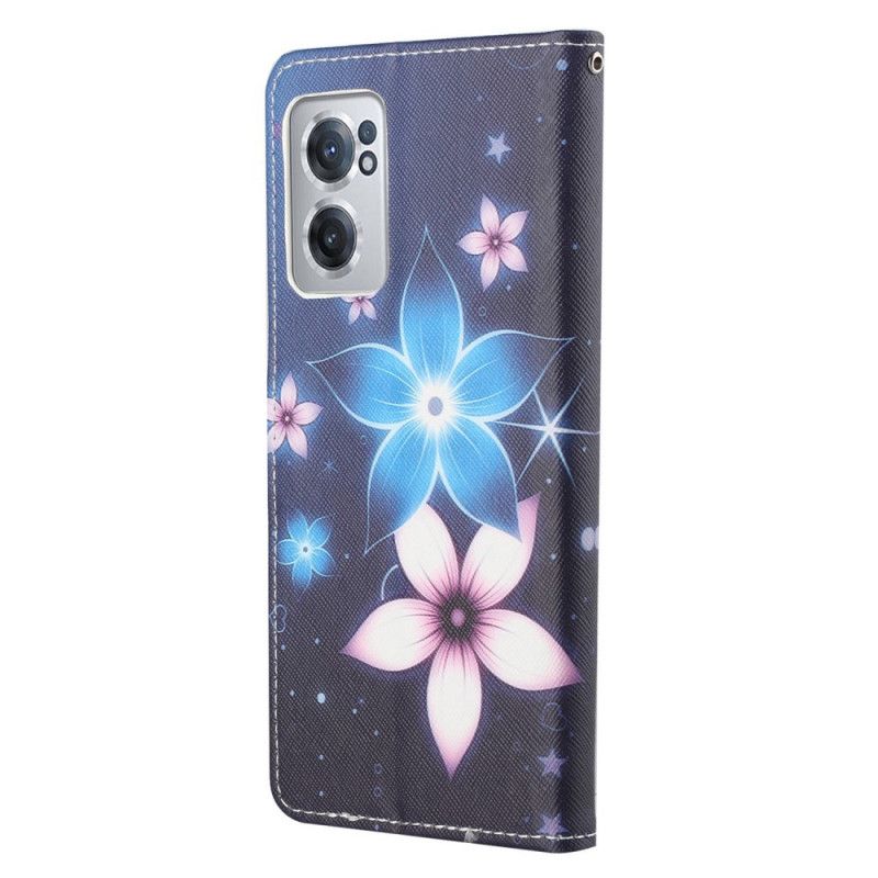 Flip Cover OnePlus Nord CE 2 5G Blå Og Lyserøde Blomster