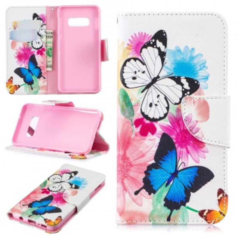 Flip Cover Samsung Galaxy S10e Malede Sommerfugle Og Blomster