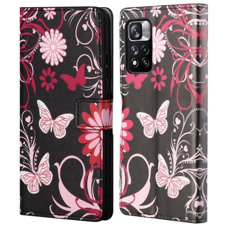 Flip Cover Xiaomi Redmi Note 11 Pro 4G / 5G Sommerfugle Og Blomster