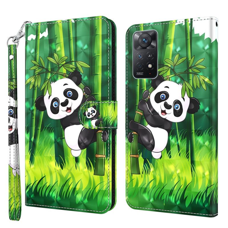 Læder Cover Xiaomi Redmi Note 11 Pro 4G / 5G Panda Og Bambus