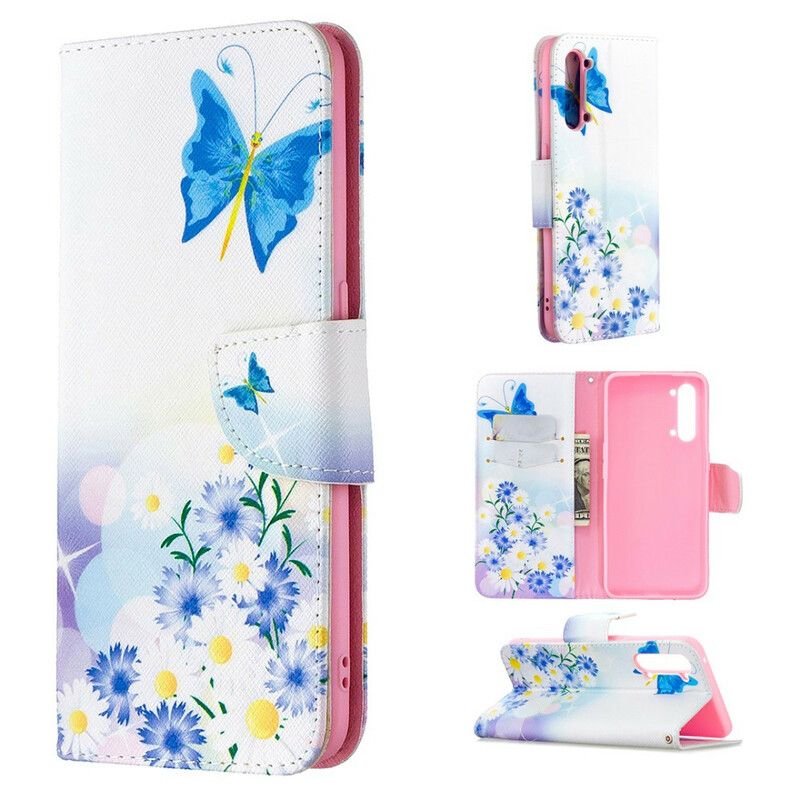 Flip Cover Oppo Find X2 Lite Malede Sommerfugle Og Blomster