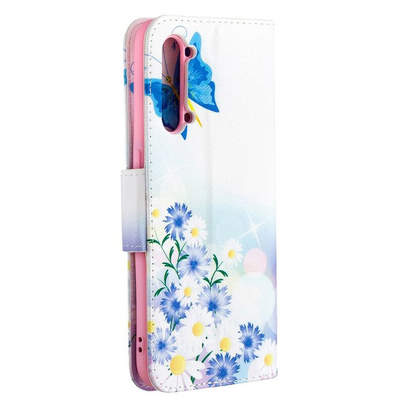 Flip Cover Oppo Find X2 Lite Malede Sommerfugle Og Blomster