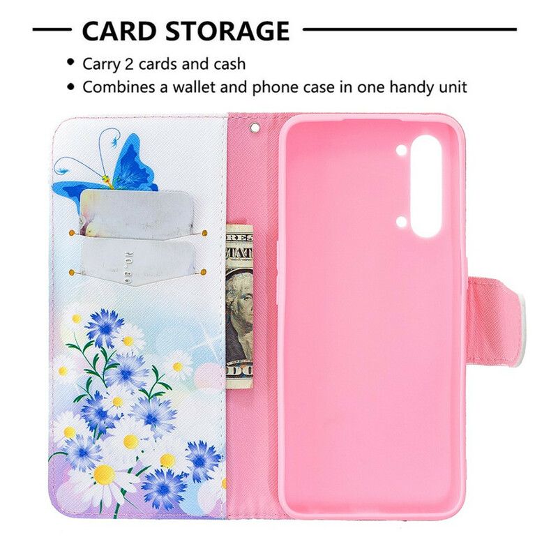 Flip Cover Oppo Find X2 Lite Malede Sommerfugle Og Blomster