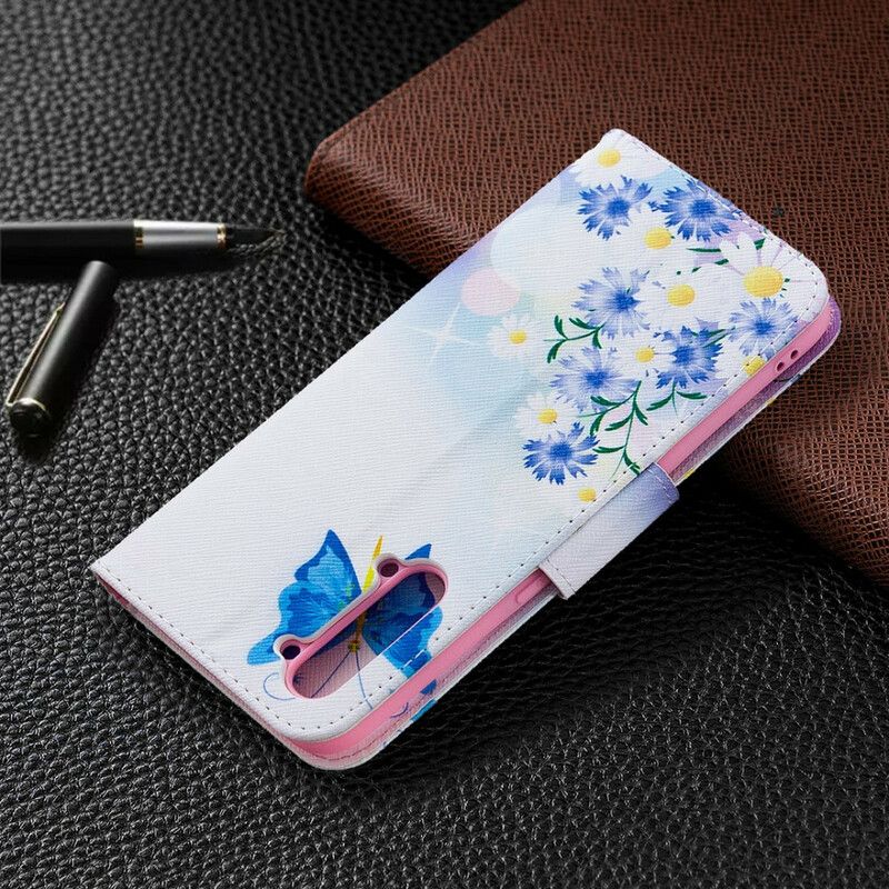 Flip Cover Oppo Find X2 Lite Malede Sommerfugle Og Blomster