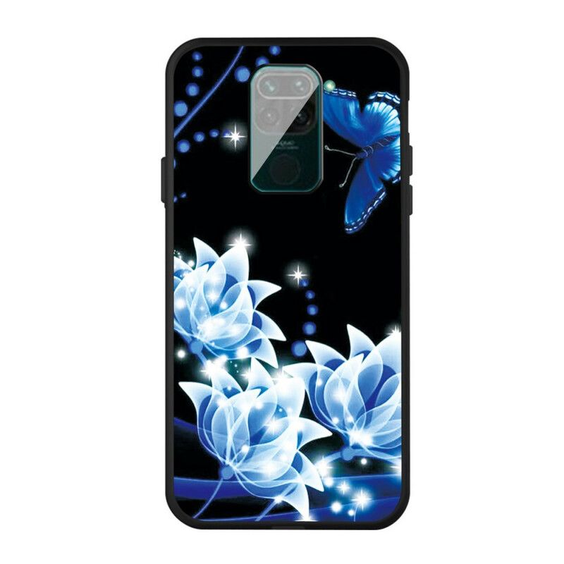 Cover Xiaomi Redmi Note 9 Sommerfugl Og Blå Blomster