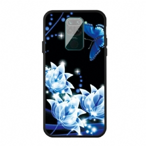 Cover Xiaomi Redmi Note 9 Sommerfugl Og Blå Blomster