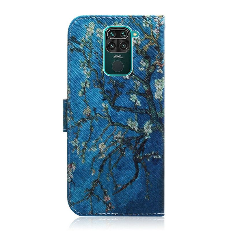 Flip Cover Xiaomi Redmi Note 9 Blomstrende Træ Blå Baggrund