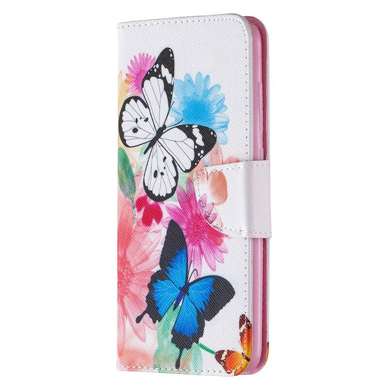 Flip Cover Xiaomi Redmi Note 9 Malede Sommerfugle Og Blomster