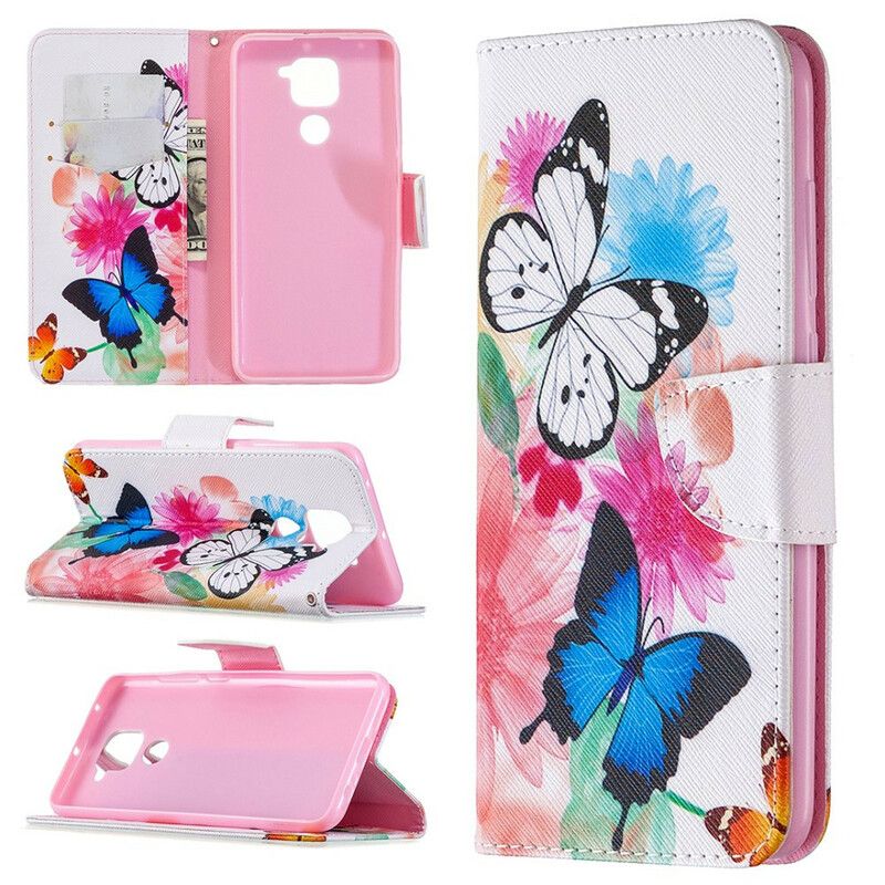 Flip Cover Xiaomi Redmi Note 9 Malede Sommerfugle Og Blomster