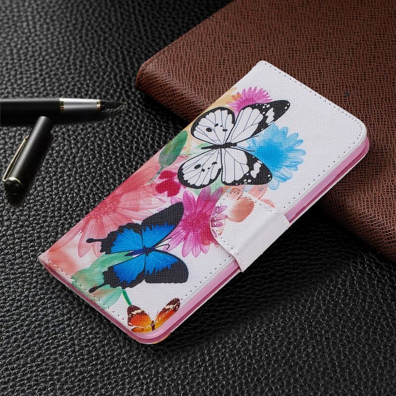 Flip Cover Xiaomi Redmi Note 9 Malede Sommerfugle Og Blomster