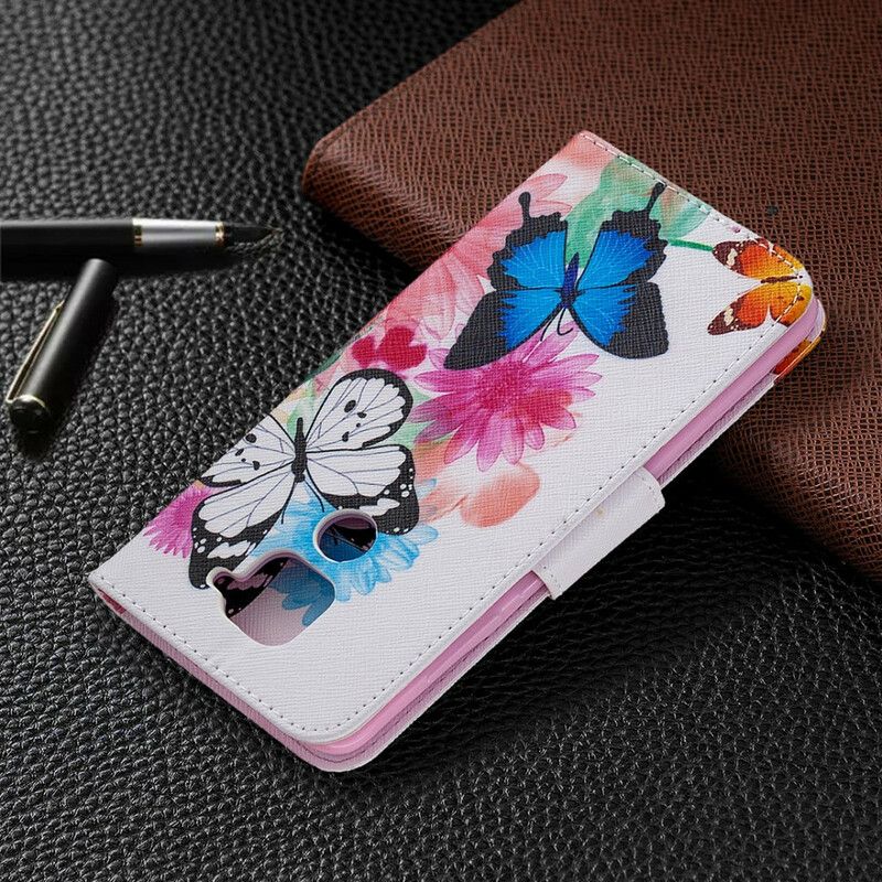 Flip Cover Xiaomi Redmi Note 9 Malede Sommerfugle Og Blomster