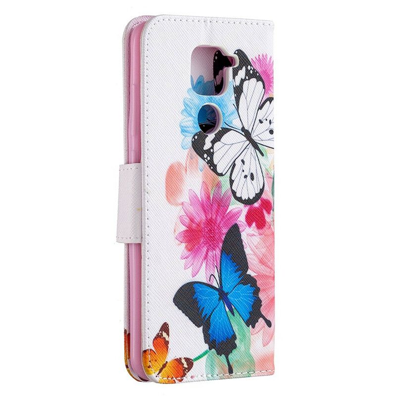 Flip Cover Xiaomi Redmi Note 9 Malede Sommerfugle Og Blomster