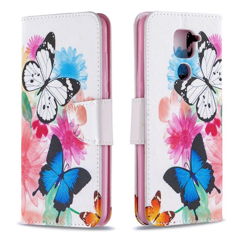 Flip Cover Xiaomi Redmi Note 9 Malede Sommerfugle Og Blomster