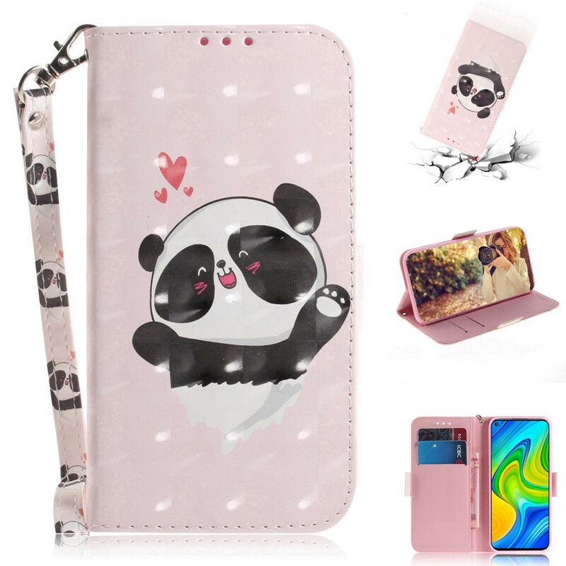 Flip Cover Xiaomi Redmi Note 9 Med Snor Panda Love Strap